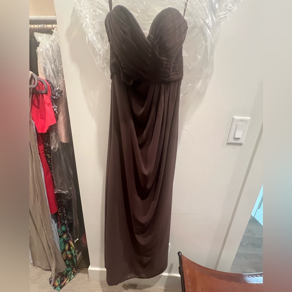 Mori Lee Strapless Maxi Dress in Chocolate Brown